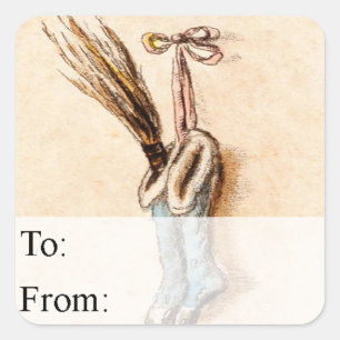 Vintage Christmas Stockings Gift Tag Quadratischer Aufkleber