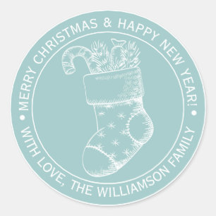 Vintage Christmas Strumpf Holiday Wish Blue Runder Aufkleber