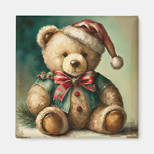 Vintage Christmas Teddy Bär Magnet (Vorne)