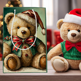 Vintage Christmas Teddy Bär Mittlere Geschenktüte