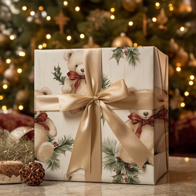 Vintage Christmas Teddy Bear Geschenkpapier (Von Creator hochgeladen)