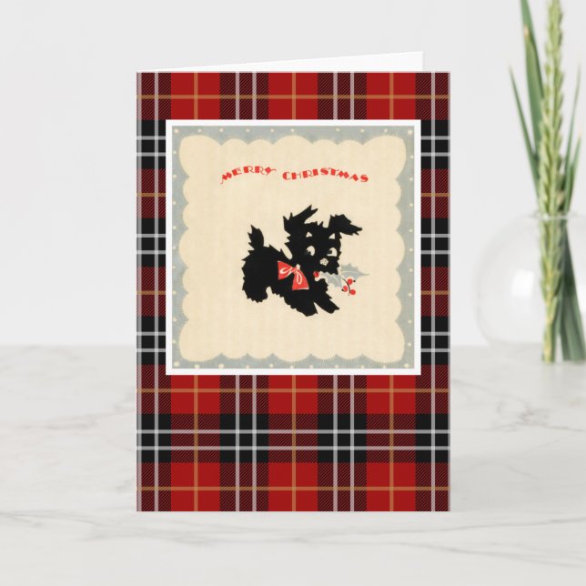 Vintage Christmas Terrier Dog Feiertagskarte (Vorderseite)