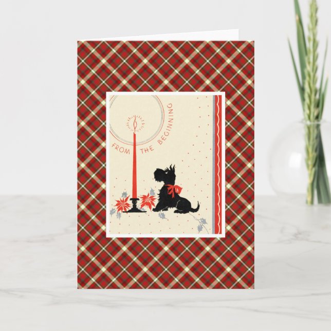 Vintage Christmas Terrier Dog Feiertagskarte (Vorderseite)