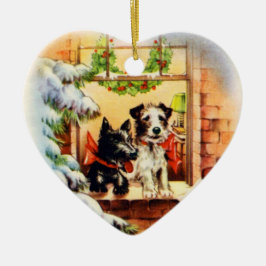 Vintage Christmas Terrier Dog Keramik Ornament