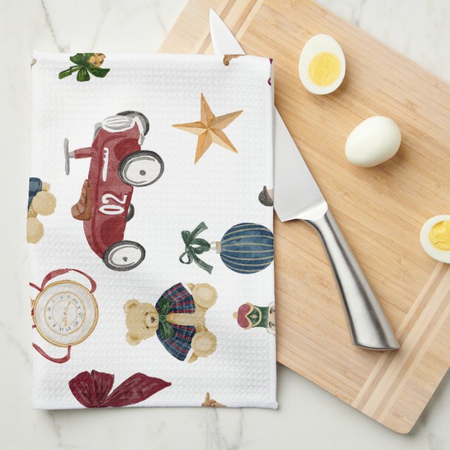 Vintage Christmas Toys Pattern  Geschirrtuch (Viertel Falte)