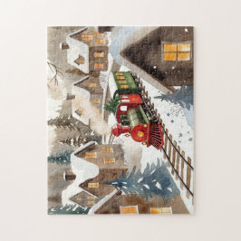 Vintage Christmas Train Through Snowy Village Puzzle