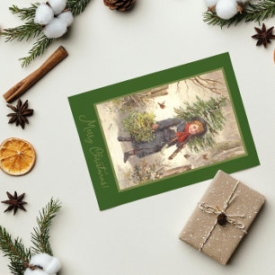 Vintage Christmas Tree Baby Girl Green Holiday Postkarte