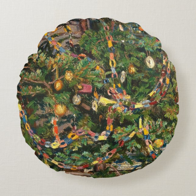 Vintage Christmas Tree Close-up Rundes Kissen (Vorderseite)