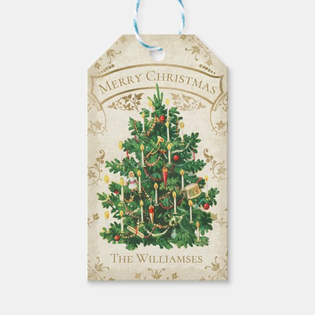 Vintage Christmas Tree Custom Gift Tag Geschenkanhänger (Vorderseite)