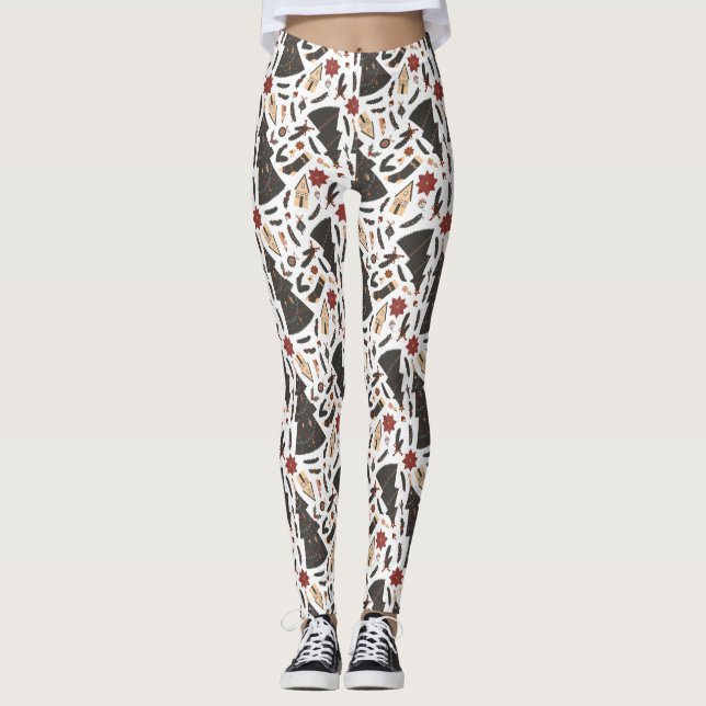 Vintage Christmas Tree Poinsettia Leggings (Vorderseite)