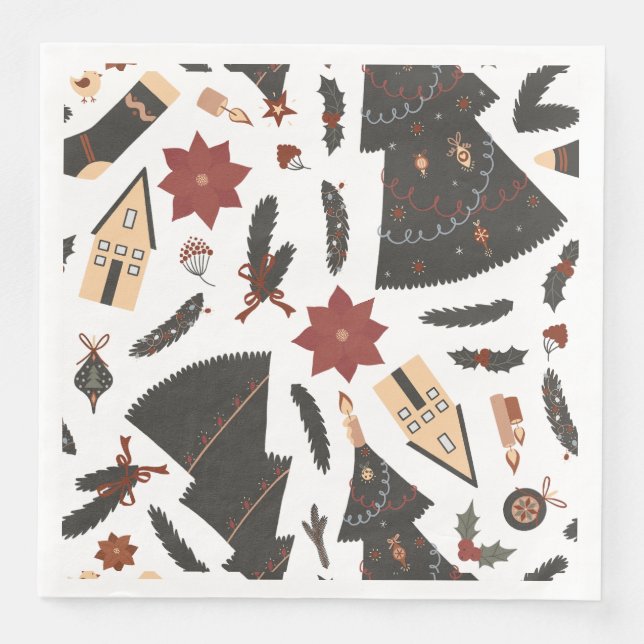 Vintage Christmas Tree Poinsettia Serviette (Vorderseite)