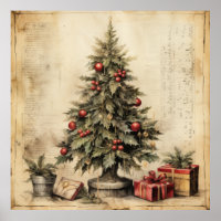 Vintage Christmas Tree Poster