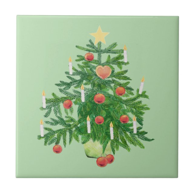 Vintage Christmas Tree with a Star  Fliese (Vorderseite)
