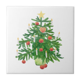 Vintage Christmas Tree with a Star White Fliese
