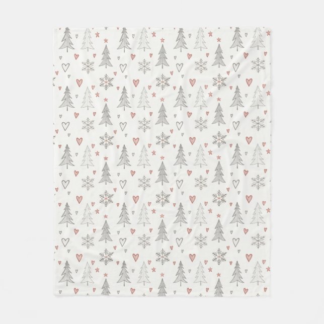 Vintage Christmas Trees & Hearts Fleece Blanket (Vorderseite)