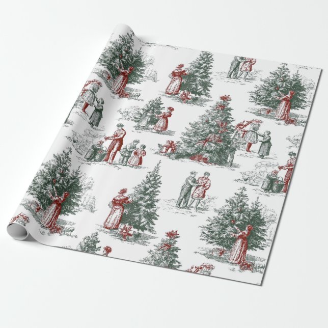 Vintage Christmas Trees Scene Geschenkpapier (Ungerollt)