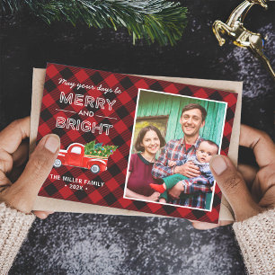 Vintage Christmas Truck Red Buffalo Kariertes Foto Feiertagskarte