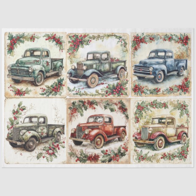 Vintage Christmas Truckplätze Seidenpapier (Vorderseite)