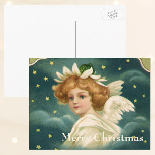 Vintage Christmas, Victorian Angel with Gold Stars Feiertagspostkarte