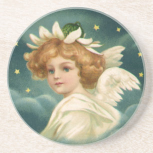 Vintage Christmas, Victorian Angel with Gold Stars Untersetzer