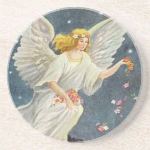 Vintage Christmas Victorian Angel with Stars Roses Untersetzer