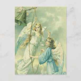 Vintage Christmas, Victorian Angels with a Bell Feiertagspostkarte