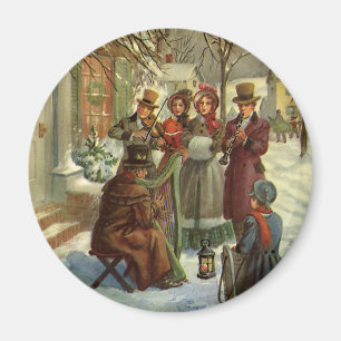 Vintage Christmas, Victorian Musicians Caroling Magnet