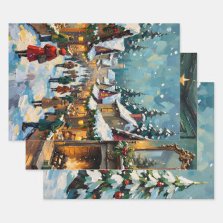 Vintage Christmas Village Market | Festive Winter  Geschenkpapier Set