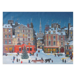 Vintage Christmas Village Pferd gezeichnet Karren Tischdecke