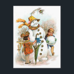 Vintage Christmas Village Snowman Feiertagspostkarte<br><div class="desc">Die wunderschöne Weihnachtskunst ist heute noch so beliebt wie in der Vergangenheit. Diese zeitlosen Kunstferiendrucke bringen die Nostalgie vergangener Zeiten zurück.</div>