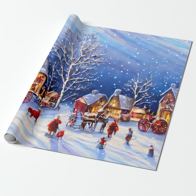 Vintage Christmas Village Wrapping Paper Geschenkpapier (Ungerollt)