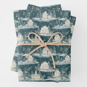 Vintage Christmas Village Wrapping Paper Geschenkpapier Set