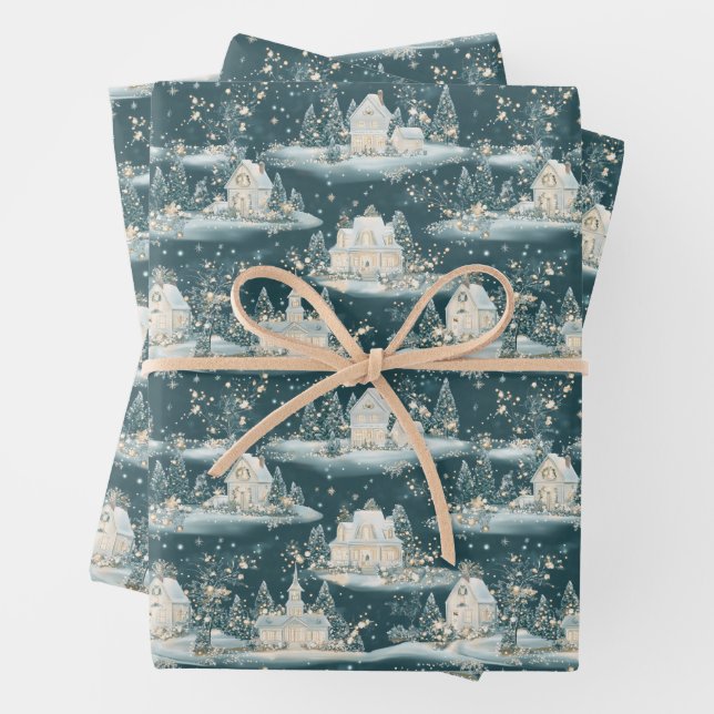 Vintage Christmas Village Wrapping Paper Geschenkpapier Set (Beispiel)