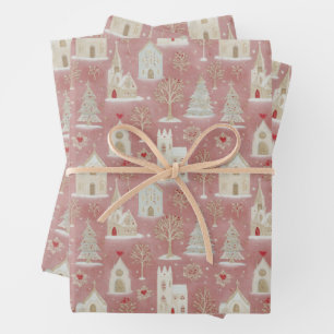 Vintage Christmas Village Wrapping Paper Geschenkpapier Set