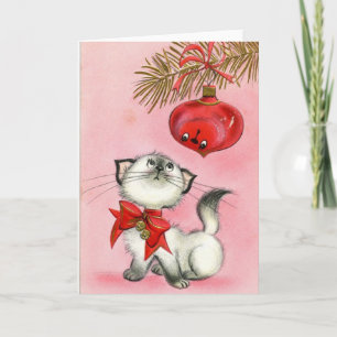 Vintage Christmas White Kitty Feiertagskarte