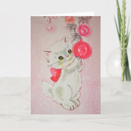 Vintage Christmas White Kitty Feiertagskarte