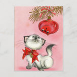 Vintage Christmas White Kitty Feiertagspostkarte<br><div class="desc">Vintage Christmas White Kitty</div>