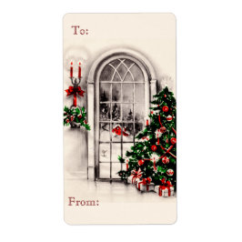 Vintage Christmas Window Sketch Gift Tag Stickers