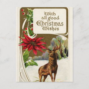 Vintage Christmas Wish Deer Feiertagspostkarte