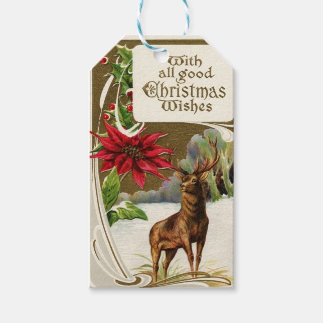Vintage Christmas Wish Deer Geschenkanhänger (Vorderseite)