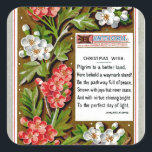 Vintage Christmas Wish Quadratischer Aufkleber<br><div class="desc">Vintage Viktorianische Blumenbild Weihnachtskarten Illustration.</div>