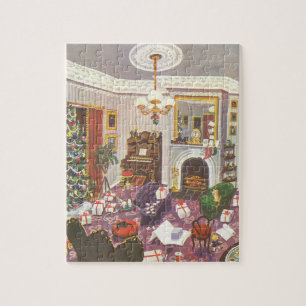 Vintage Christmas Wrapping Presents in Living Room Puzzle