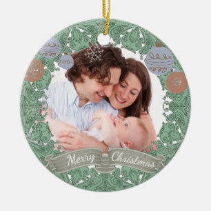 Vintage Christmas Wreath Custom Foto Keramik Ornament