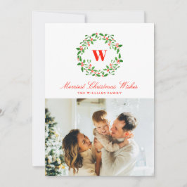 Vintage Christmas Wreath Monogram Foto Feiertagskarte