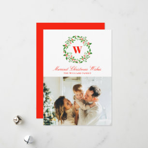 Vintage Christmas Wreath Monogram Foto Feiertagskarte