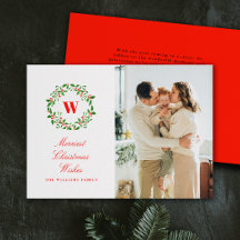 Vintage Christmas Wreath Monogram Portrait Foto