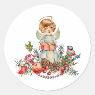 Vintage-Christnachts-Engel Runder Aufkleber