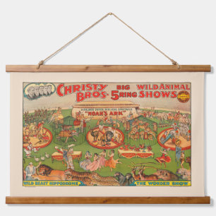 Vintage Christy Brothers Wild Animal Circus-Plakat Wandteppich Mit Holzrahmen