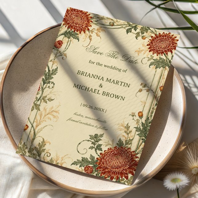 Vintage-Chrysantheme-Botanik Save The Date (Von Creator hochgeladen)