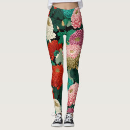 Vintage Chrysanthemum Flowers Botanical Patttern Leggings